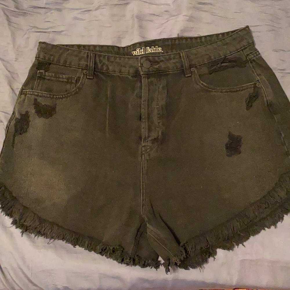 Black High waste denim short button up